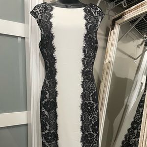 White House Black Market, white dress with black lace detail, size 12